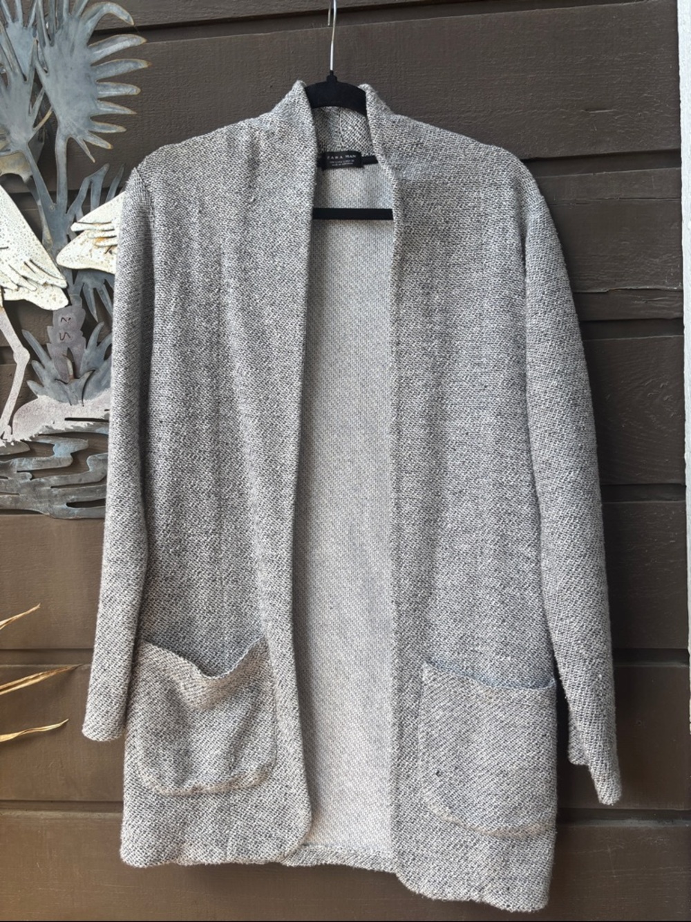 Zara Man Black White Marled Knit Cardigan